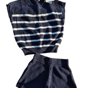 moon & madison Navy and White Striped Knit Set